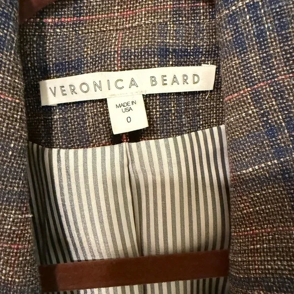 Veronica Beard Beacon Check Double Breasted Wool Cotton Blazer Size 0
